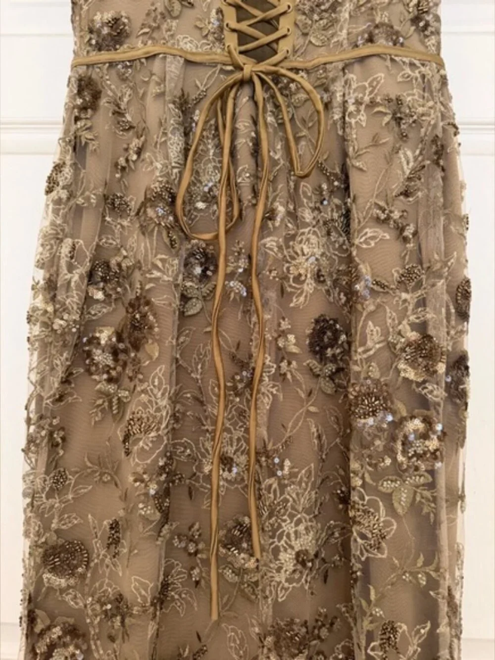 House Of CB Elegant Gold Floral Embroidered Gown. - Picture 8 of 15